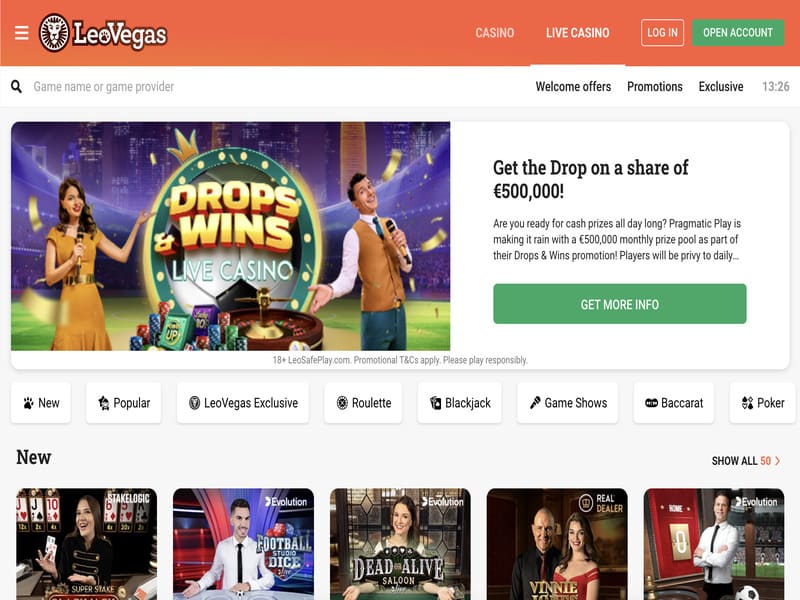 Регистрация в онлайн казино LeoVegas
