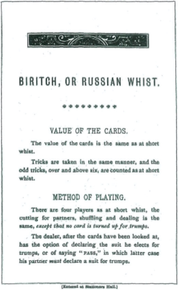 First page from Biritch, or Russian Whist