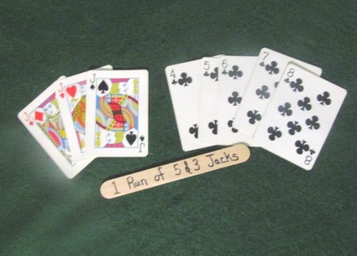 A completed stick meld requirement in the card game Sticks