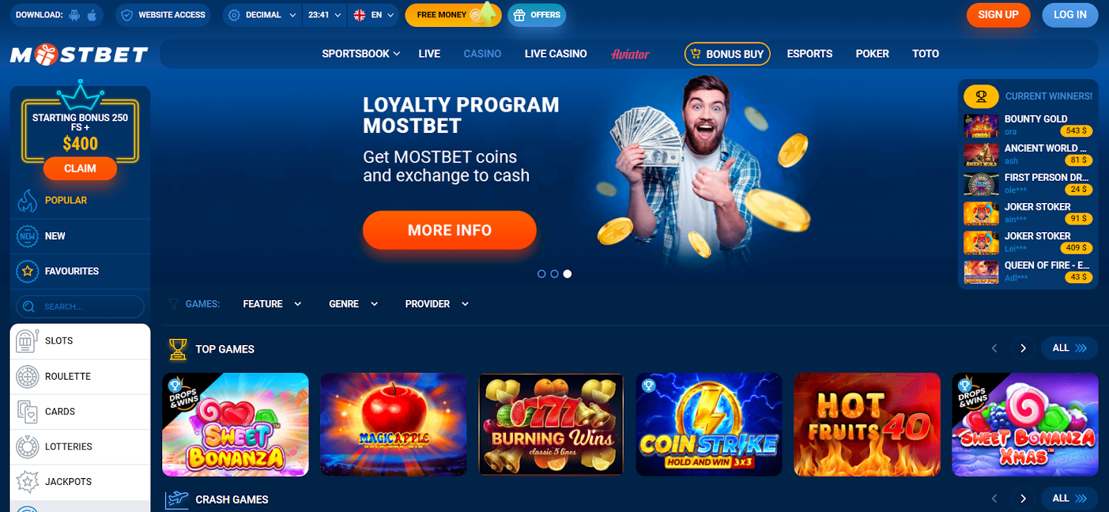 MostBet home page MostBet home page