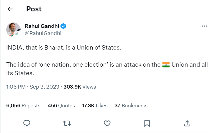 Rahul Gandhi on one nation, one election